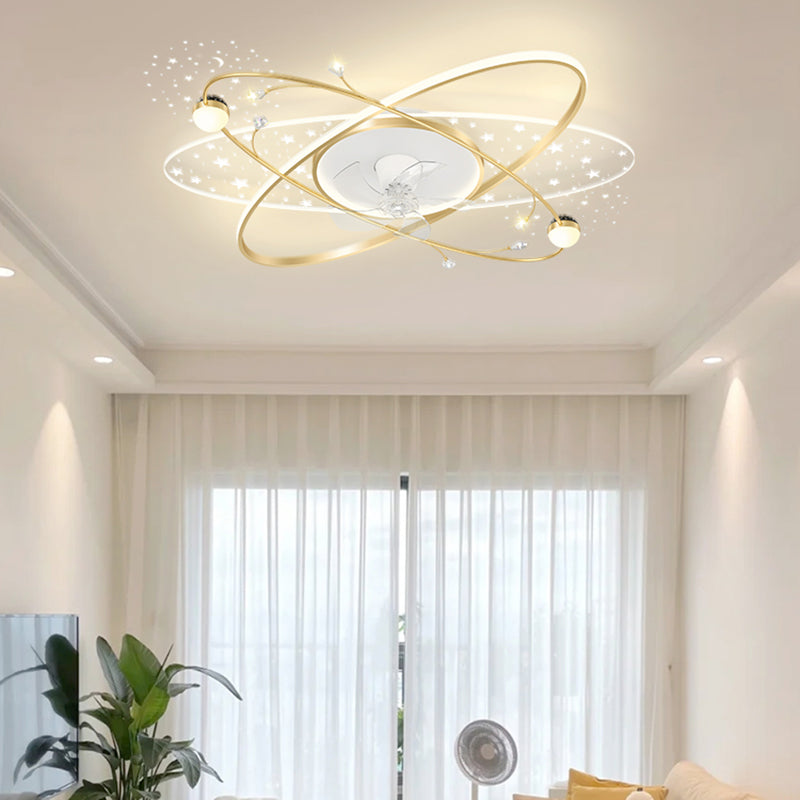 Ellipse Interior LED Ceiling Fan Black / Gold Contemporary Fan Lighting Fixture