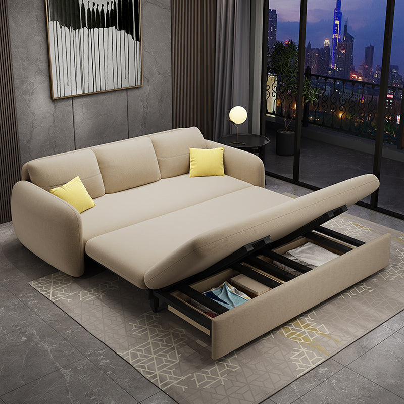 Modern Square Arm Bed Sofa Couch with Storagee with Pillows in Beig