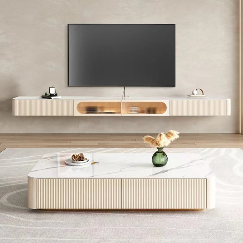 Contemporary Stone TV Stand Console Floating TV Media Stand with Drawers for Living Room