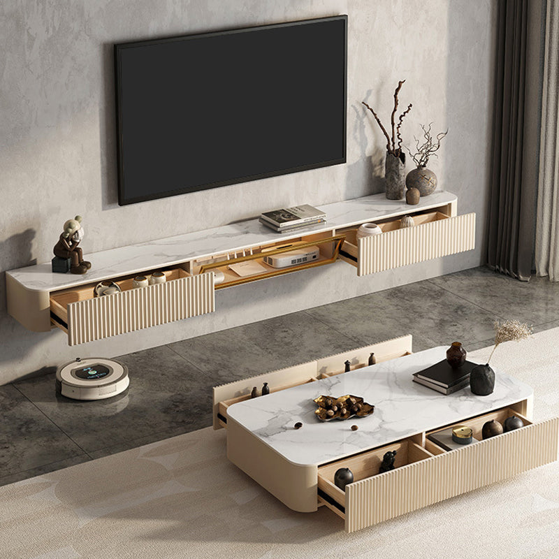 Glam Stone TV Stand Console Wall-mounted TV Media Stand for Living Room