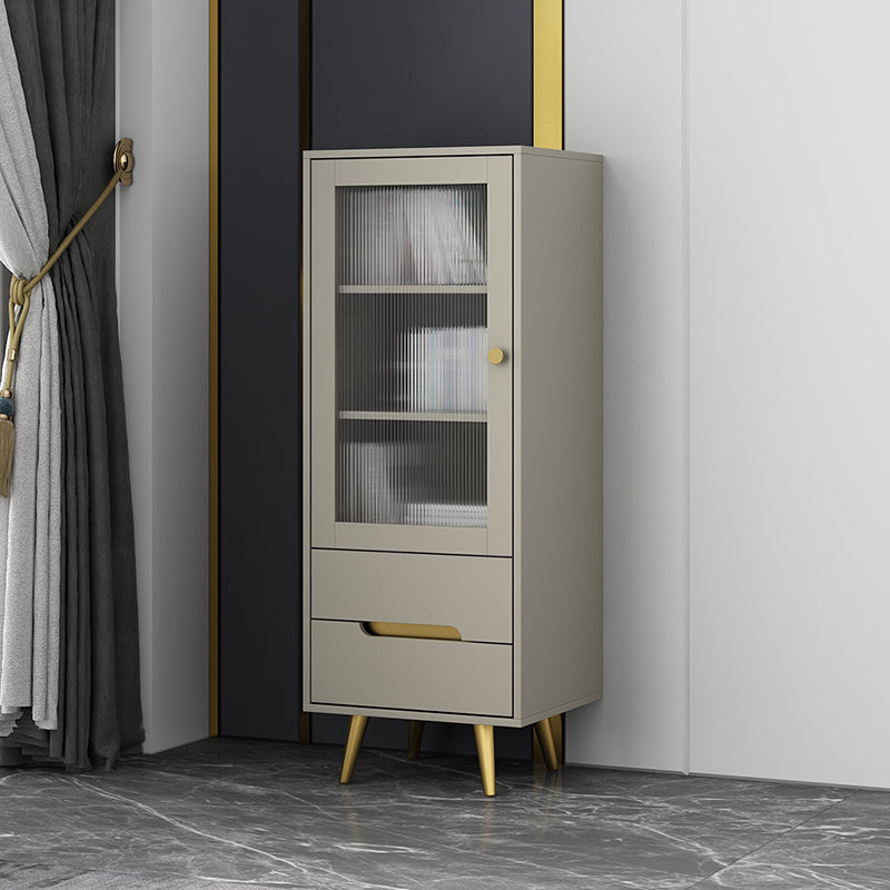 Modern Storage Cabinet Faux Wood Display Cabinet with Glass Doors and 2 Drawer for Bedroom