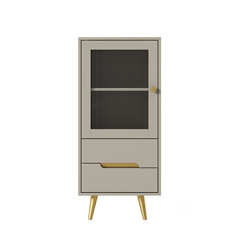 Modern Storage Cabinet Faux Wood Display Cabinet with Glass Doors and 2 Drawer for Bedroom