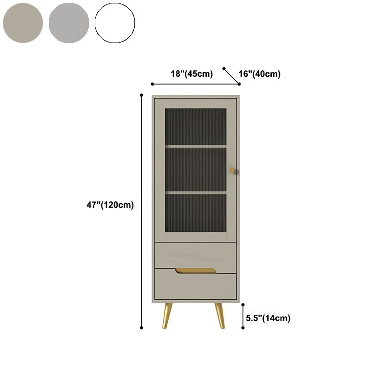 Modern Storage Cabinet Faux Wood Display Cabinet with Glass Doors and 2 Drawer for Bedroom