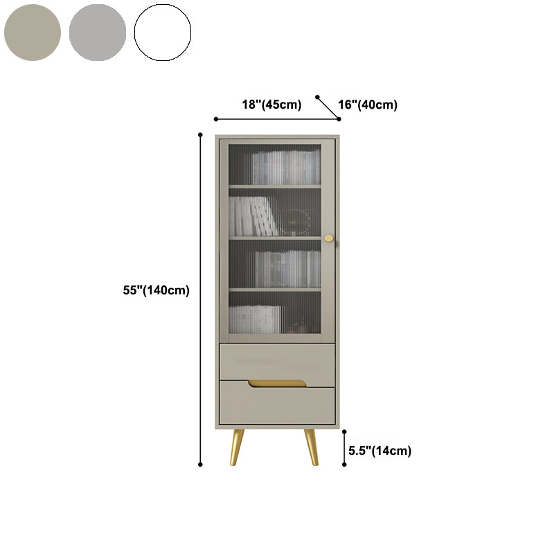 Modern Storage Cabinet Faux Wood Display Cabinet with Glass Doors and 2 Drawer for Bedroom