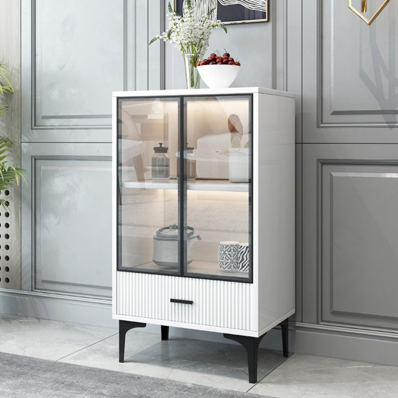 Modern Display Cabinet Faux Wood Storage Cabinet with Glass Doors for Living Room