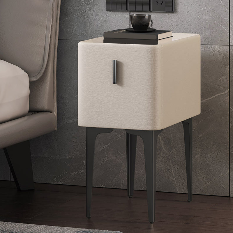 Contemporary Stone Accent Table Nightstand 19.68" Tall 1 Drawer Bed Nightstand