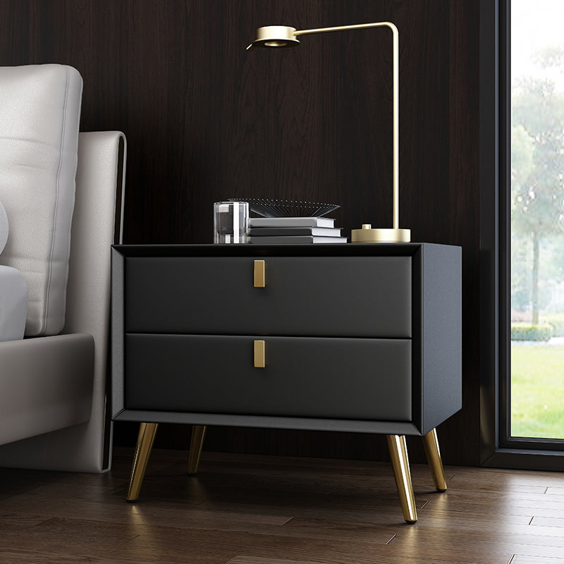 Modern Drawer Storage Night Table Faux Leather Nightstand for Bedroom