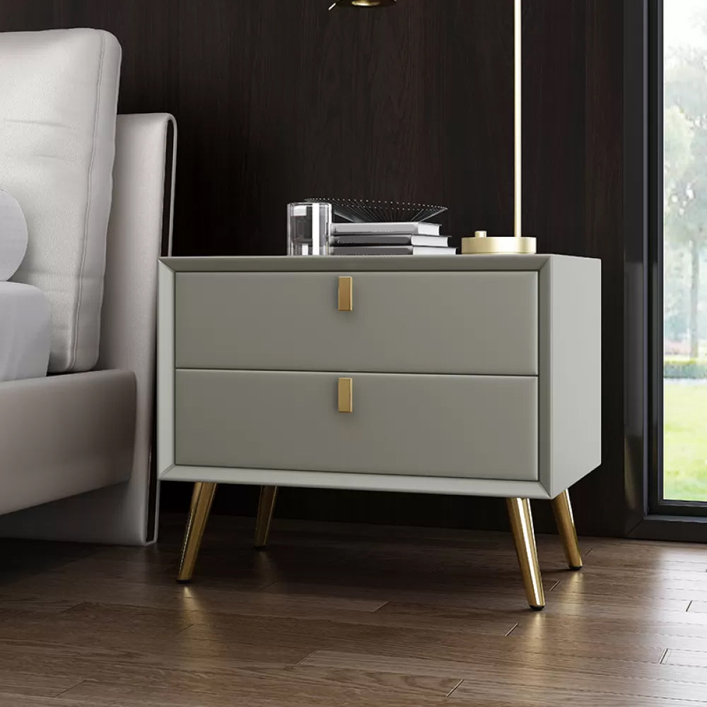 Modern Drawer Storage Night Table Faux Leather Nightstand for Bedroom