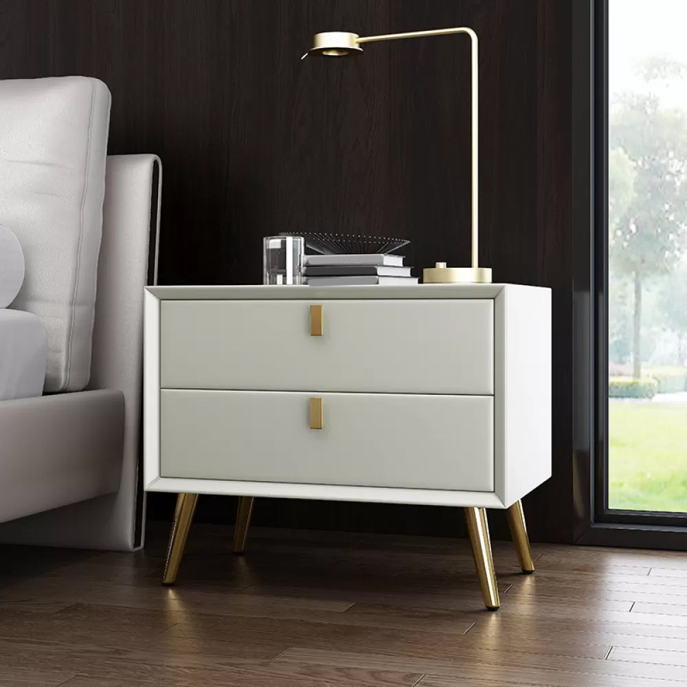 Modern Drawer Storage Night Table Faux Leather Nightstand for Bedroom