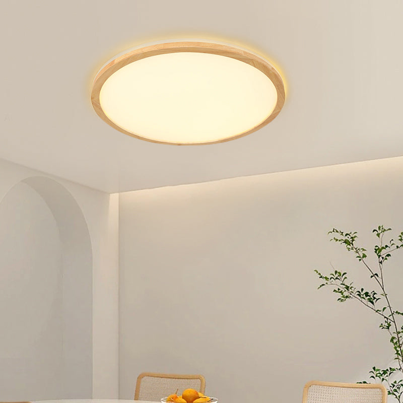 LED Modern Wood Flush Mount Circular Shape Ceiling Light with Acrylic Shade for Bedroom