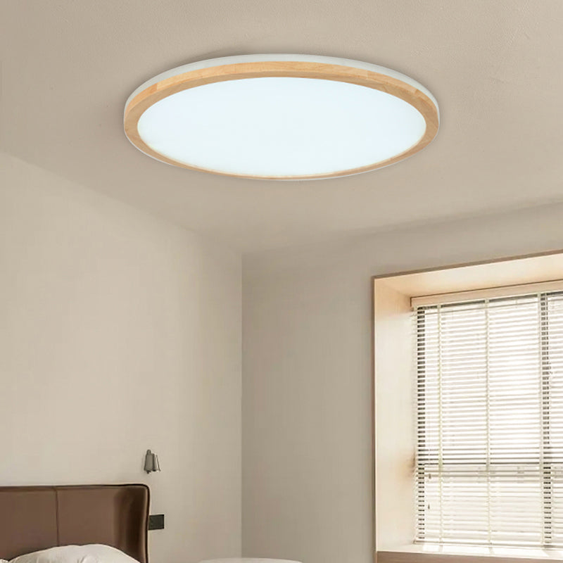 LED Modern Wood Flush Mount Circular Shape Ceiling Light with Acrylic Shade for Bedroom