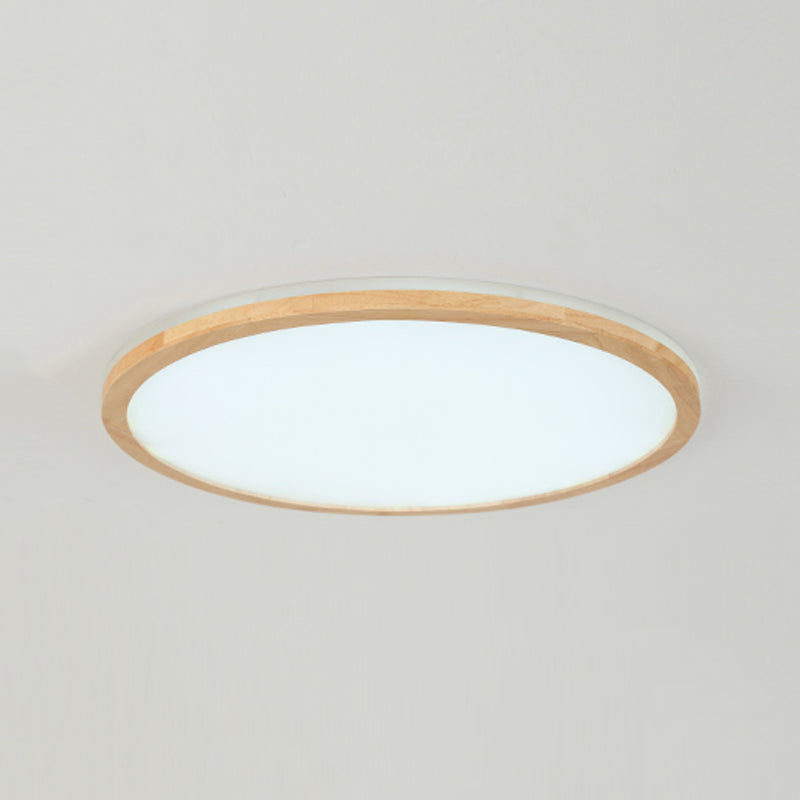 LED Modern Wood Flush Mount Circular Shape Ceiling Light with Acrylic Shade for Bedroom