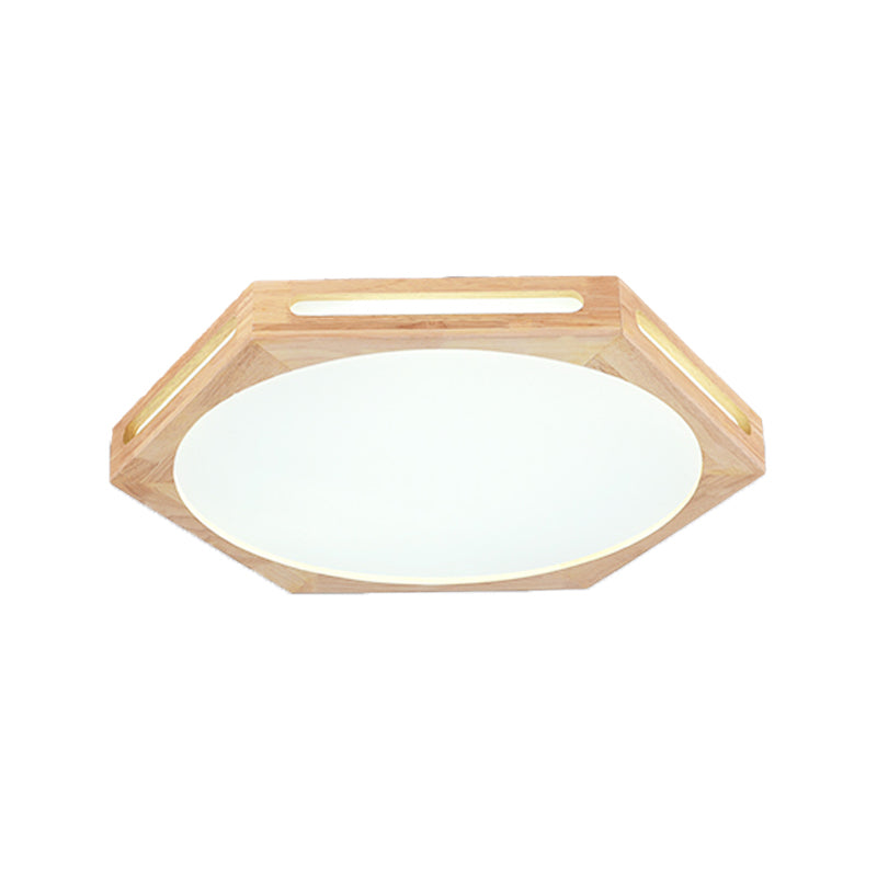 LED Modern Wood Flush Mount Hexagon Shape Ceiling Light with Acrylic Shade for Living Room