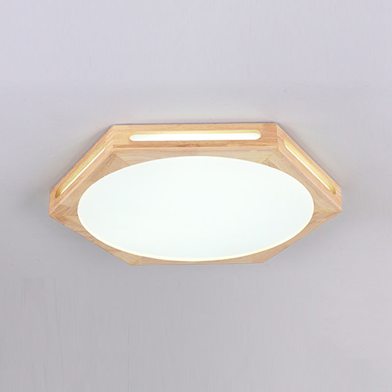 LED Modern Wood Flush Mount Hexagon Shape Ceiling Light with Acrylic Shade for Living Room