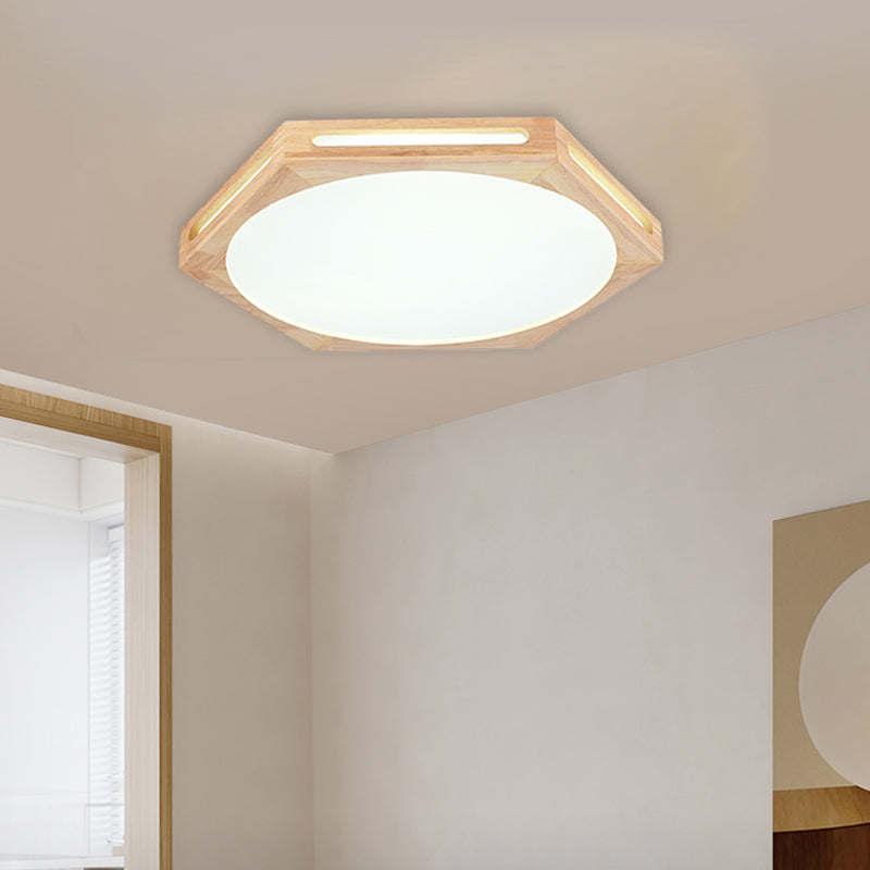 LED Modern Wood Flush Mount Hexagon Shape Ceiling Light with Acrylic Shade for Living Room