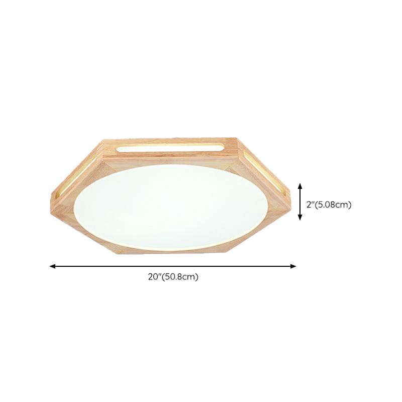 LED Modern Wood Flush Mount Hexagon Shape Ceiling Light with Acrylic Shade for Living Room