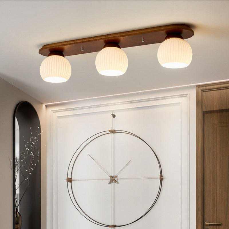 Wooden Ceiling Light Multi Lights Ceiling Mount Light with Glass Shade for Bedroom