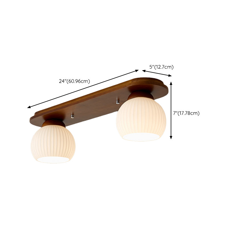 Wooden Ceiling Light Multi Lights Ceiling Mount Light with Glass Shade for Bedroom