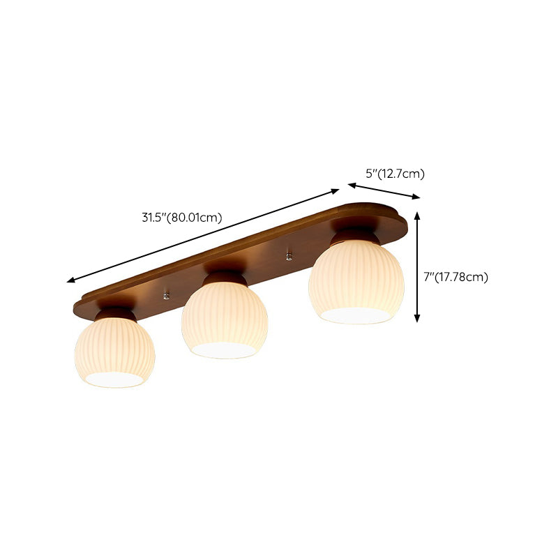 Wooden Ceiling Light Multi Lights Ceiling Mount Light with Glass Shade for Bedroom