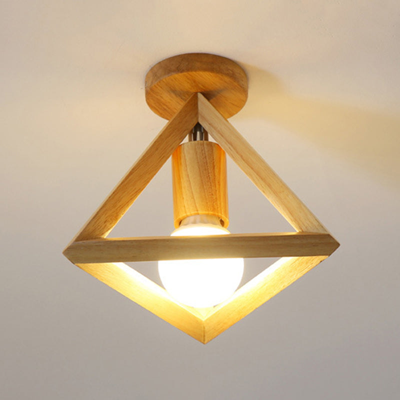 Modern Style Flush Mount 1-Light Wood Ceiling Light in Yellow for Aisle