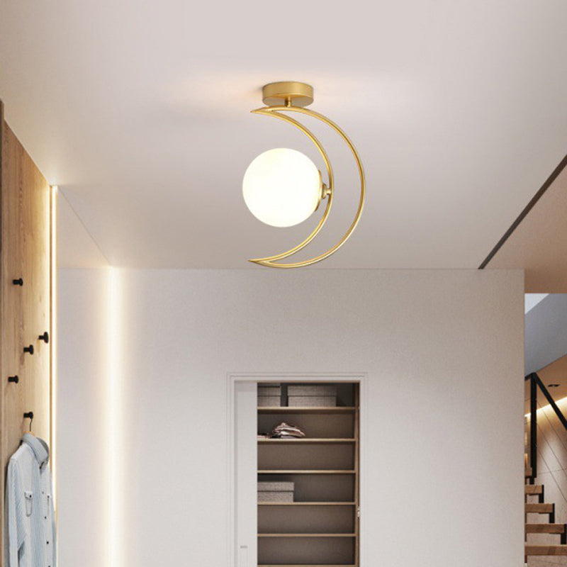 Modern Ceiling Mount Light Metal Ceiling Light with Glass Shade for Bedroom