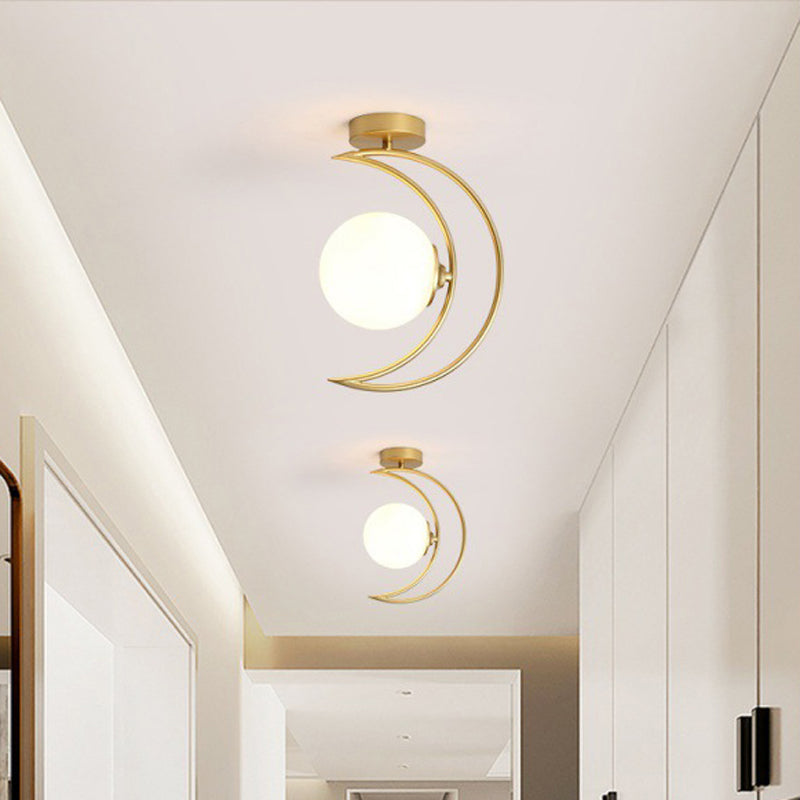 Modern Ceiling Mount Light Metal Ceiling Light with Glass Shade for Bedroom