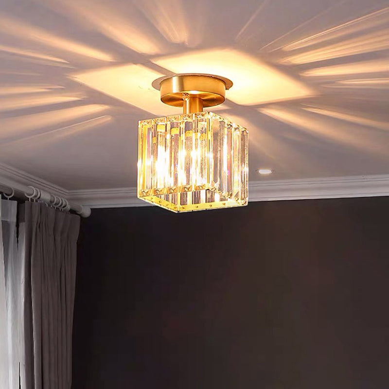 Modern Style Flush Mount 1 Light Crystal Ceiling Light in Gold for Aisle