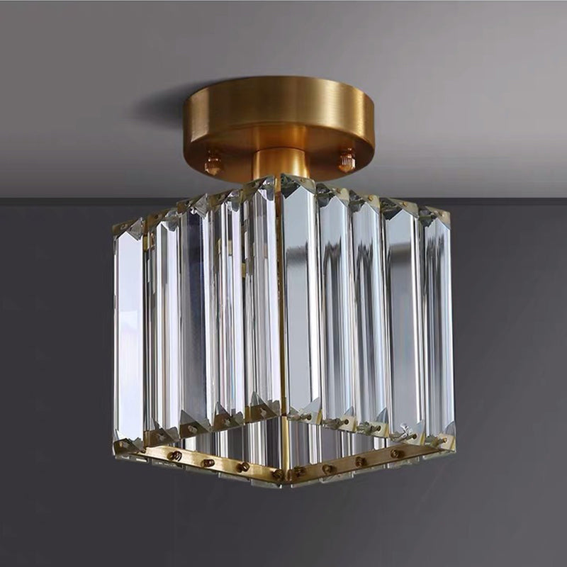 Modern Style Flush Mount 1 Light Crystal Ceiling Light in Gold for Aisle