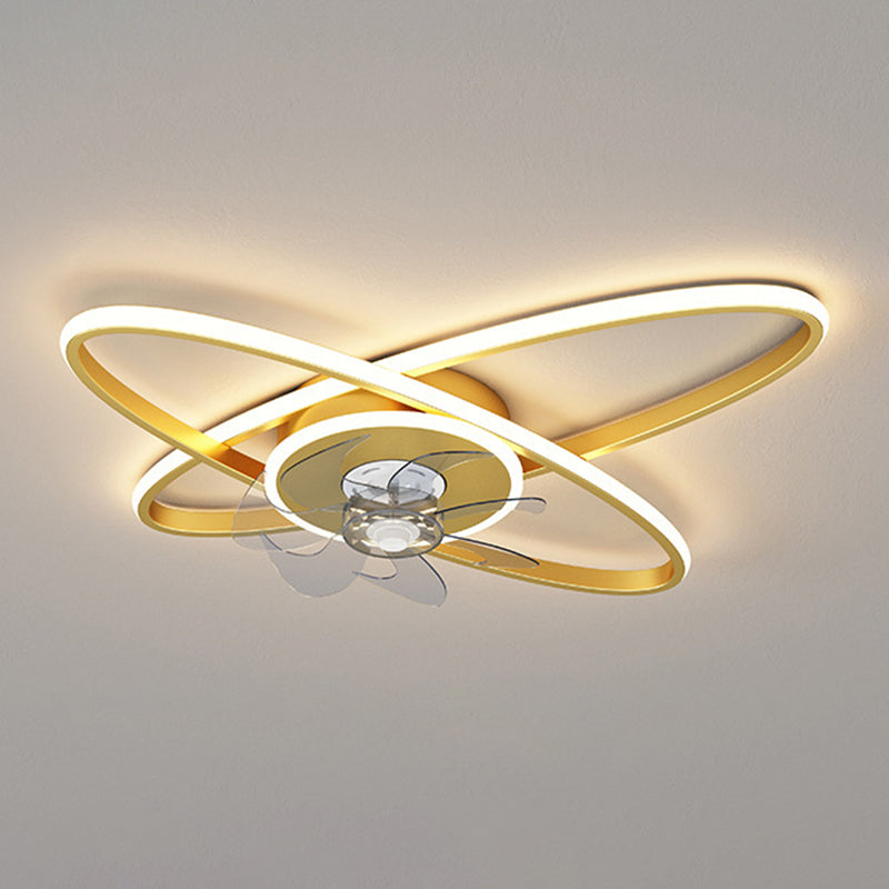 3-Blade LED Ceiling Fan Contemporary Metallic Golden/Black Fan with Light for Home