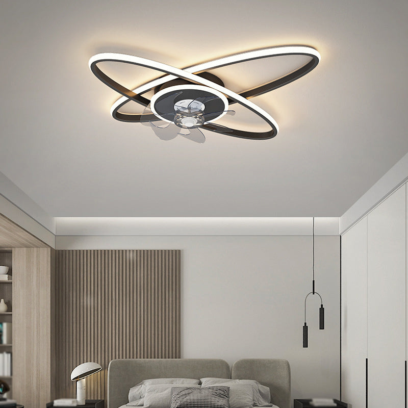 3-Blade LED Ceiling Fan Contemporary Metallic Golden/Black Fan with Light for Home