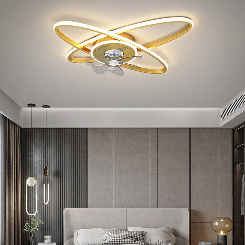 3-Blade LED Ceiling Fan Contemporary Metallic Golden/Black Fan with Light for Home