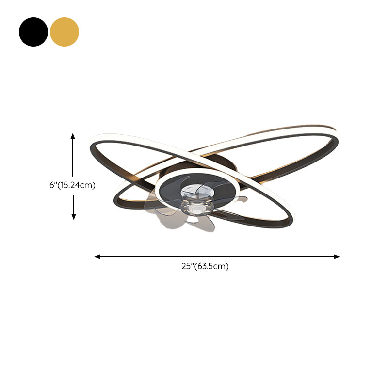 3-Blade LED Ceiling Fan Contemporary Metallic Golden/Black Fan with Light for Home