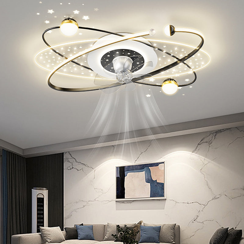 7-Blade Modernism Ceiling Fan Golden/Black Fan with Light for Bedroom