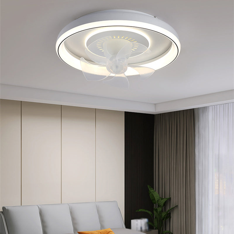 5-Blade Modern Ceiling Fan White Metal Fan with Light for Living Room