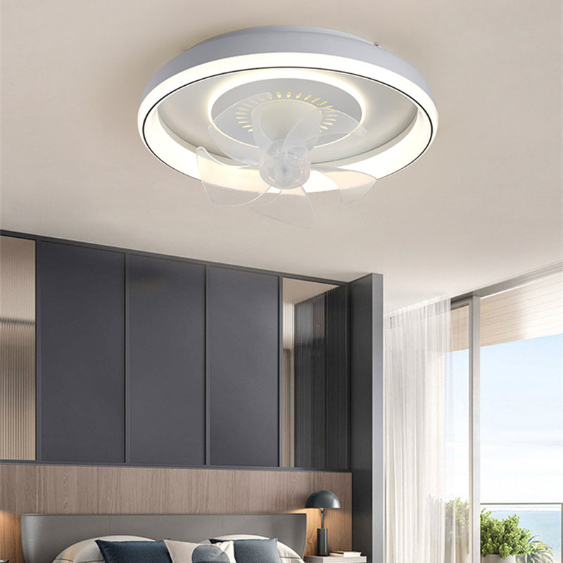 5-Blade Modern Ceiling Fan White Metal Fan with Light for Living Room