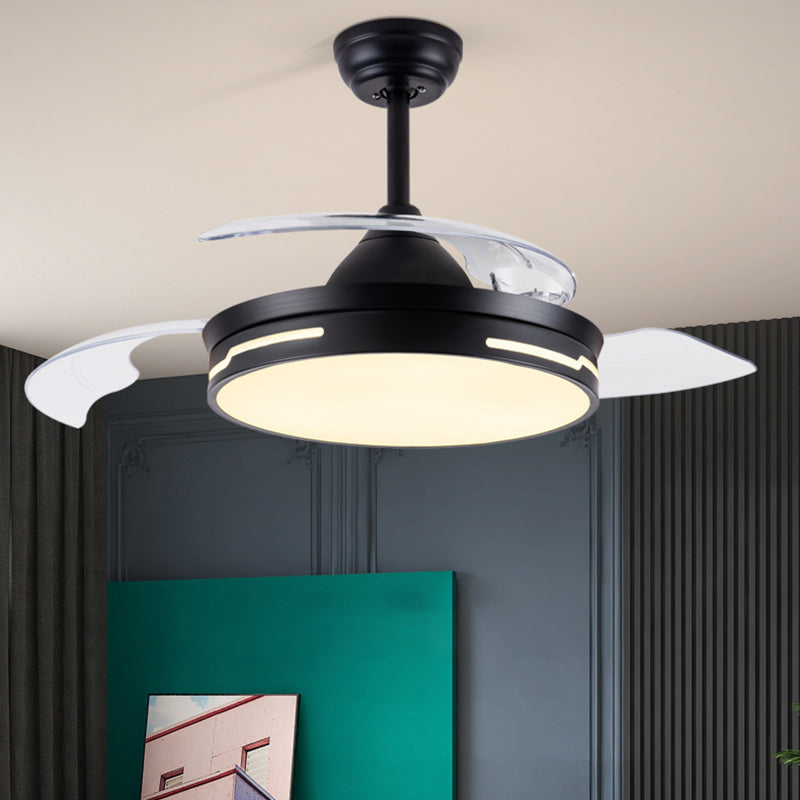 Drum Interior LED Ceiling Fan Fixture in Black / White Modern Fan Light