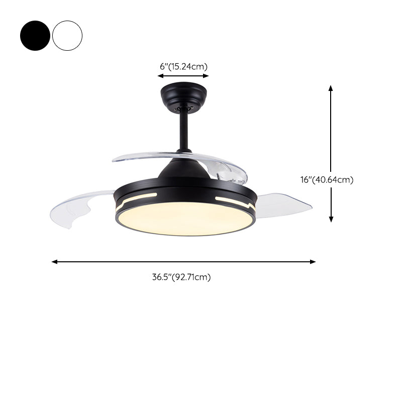 Drum Interior LED Ceiling Fan Fixture in Black / White Modern Fan Light