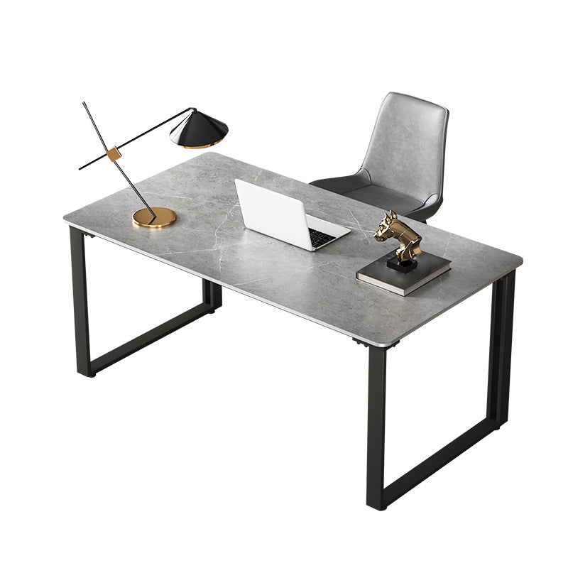 Iron and Stone Writing Desk Grey Rectangular Sled Office Desk