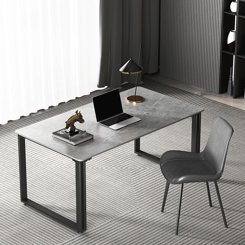 Iron and Stone Writing Desk Grey Rectangular Sled Office Desk