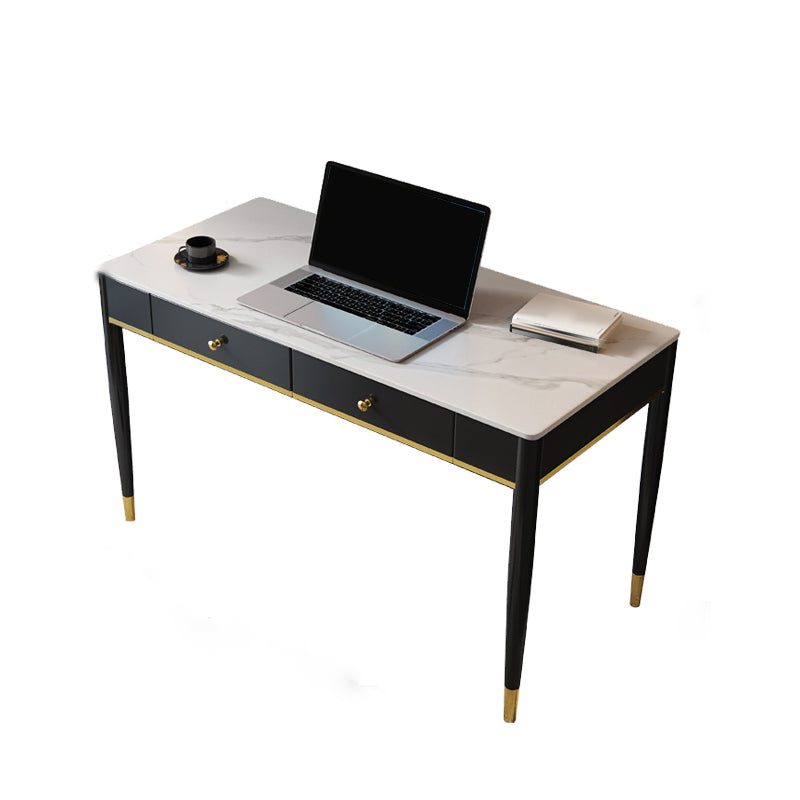 Home Glam Stone Writing Desk Rectangular Office Desk with Drawers