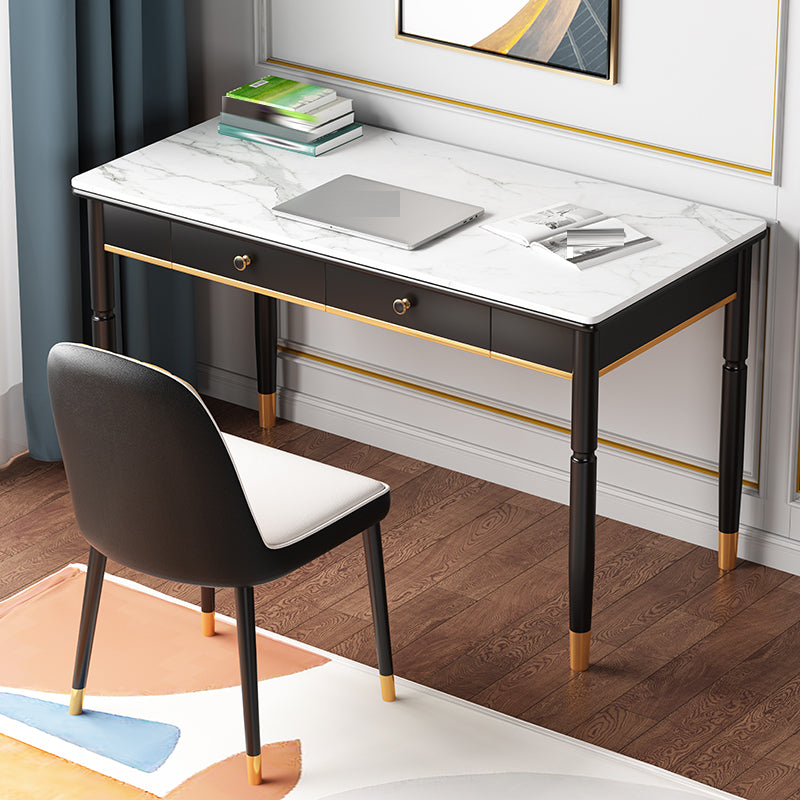 Home Glam Stone Writing Desk Rectangular Office Desk with Drawers