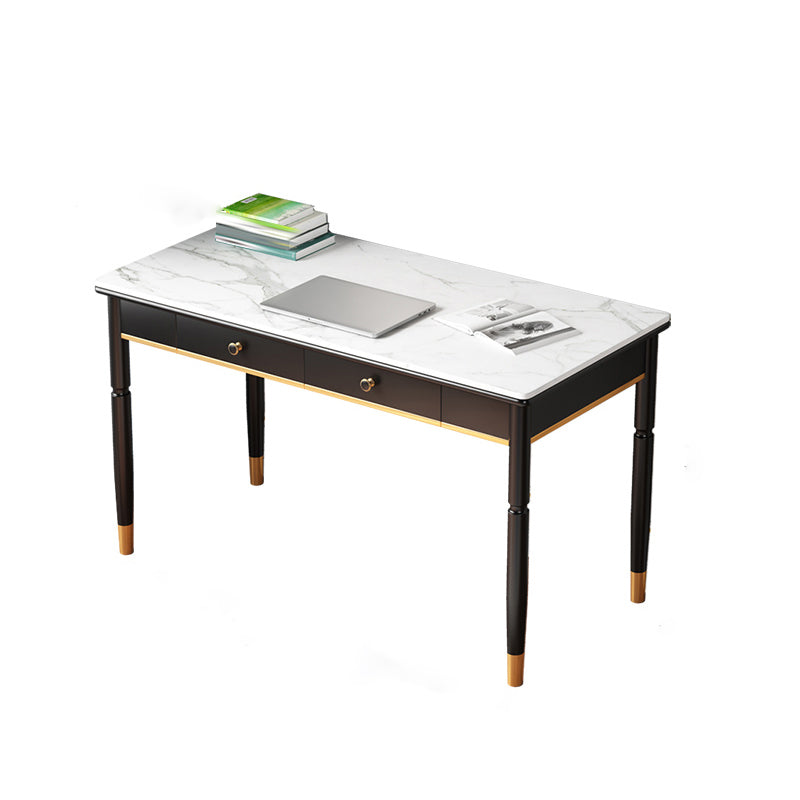 Home Glam Stone Writing Desk Rectangular Office Desk with Drawers