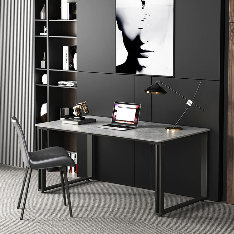 Sled Rectangular Office Desk White and Grey Writing Desk for Office