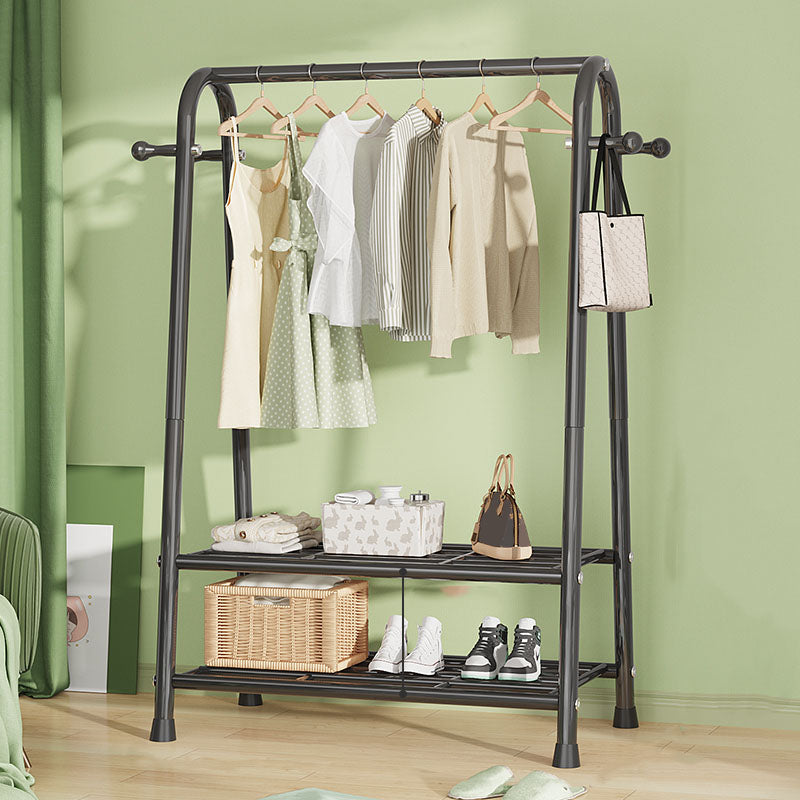 Modern Hall Stand Metal Hanging Rail Storage Shelving and 2 Hooks Hall Tree