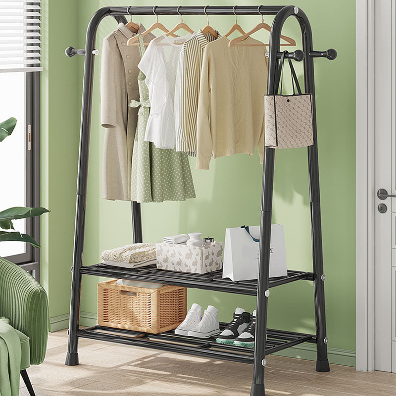 Modern Hall Stand Metal Hanging Rail Storage Shelving and 2 Hooks Hall Tree