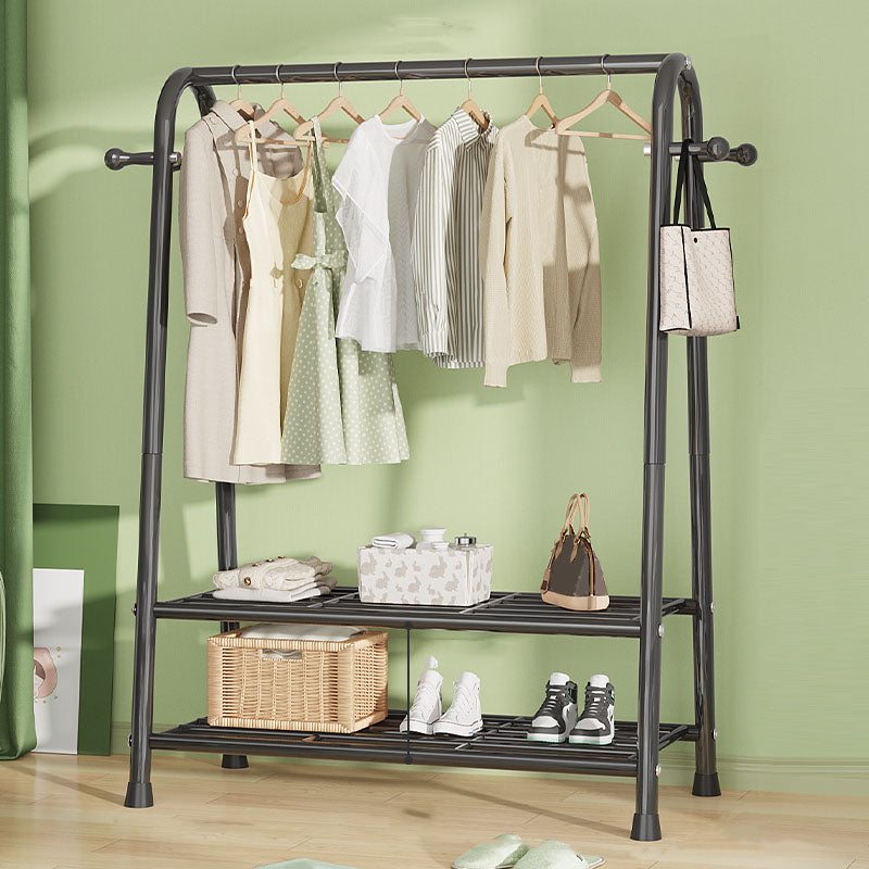 Modern Hall Stand Metal Hanging Rail Storage Shelving and 2 Hooks Hall Tree