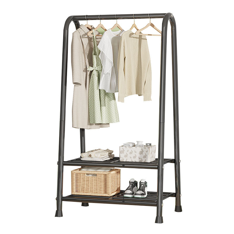 Modern Hall Stand Metal Hanging Rail Storage Shelving and 2 Hooks Hall Tree