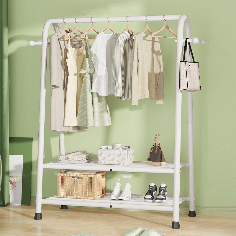 Modern Hall Stand Metal Hanging Rail Storage Shelving and 2 Hooks Hall Tree