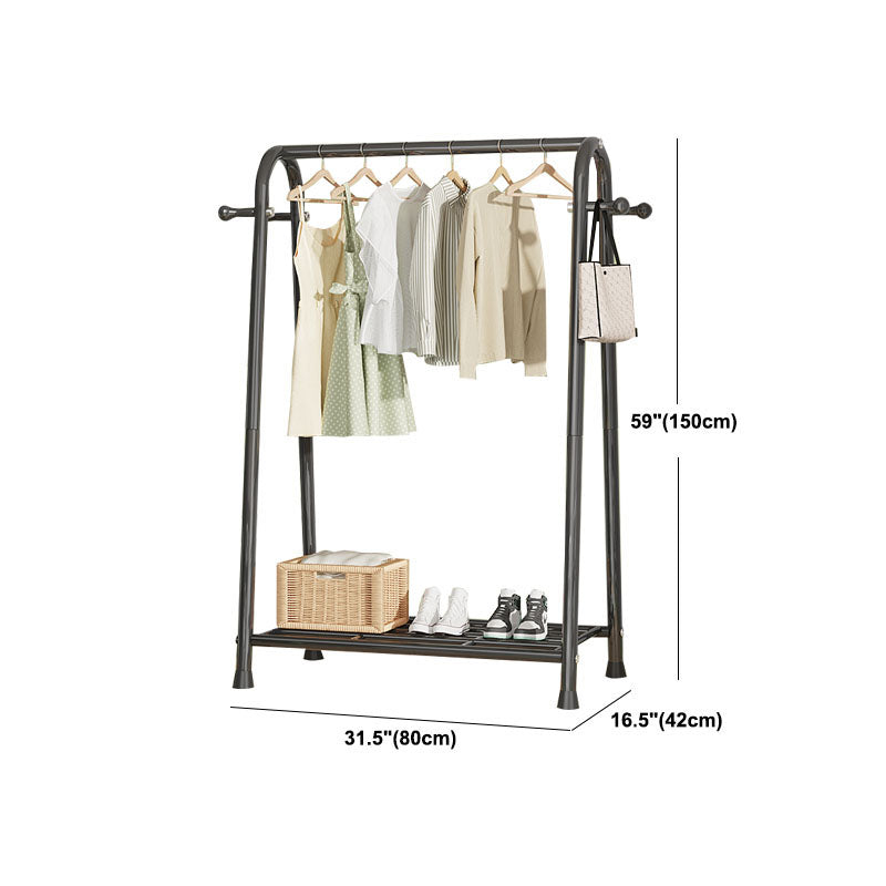 Modern Hall Stand Metal Hanging Rail Storage Shelving and 2 Hooks Hall Tree