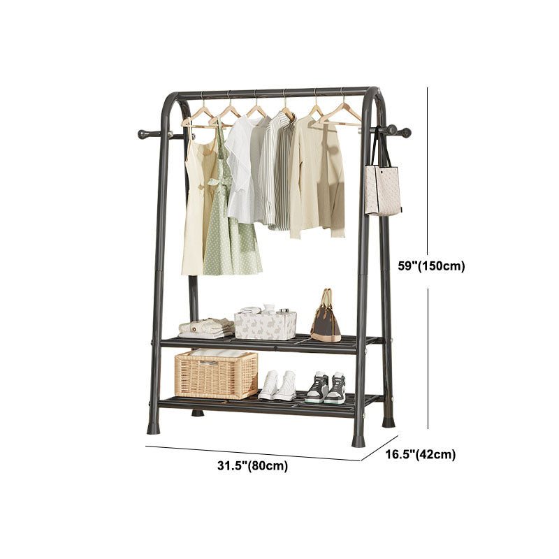 Modern Hall Stand Metal Hanging Rail Storage Shelving and 2 Hooks Hall Tree